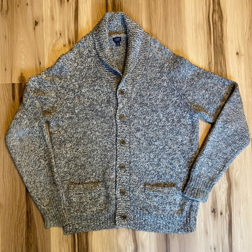 J.Crew Womens Gray Marled Wool Alpaca Blend Shawl Collar Cardigan Sweater Large